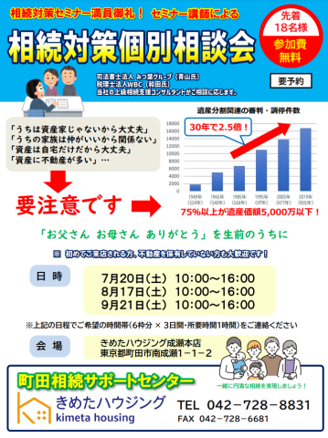 相続対策個別相談会まもなく開催!!
